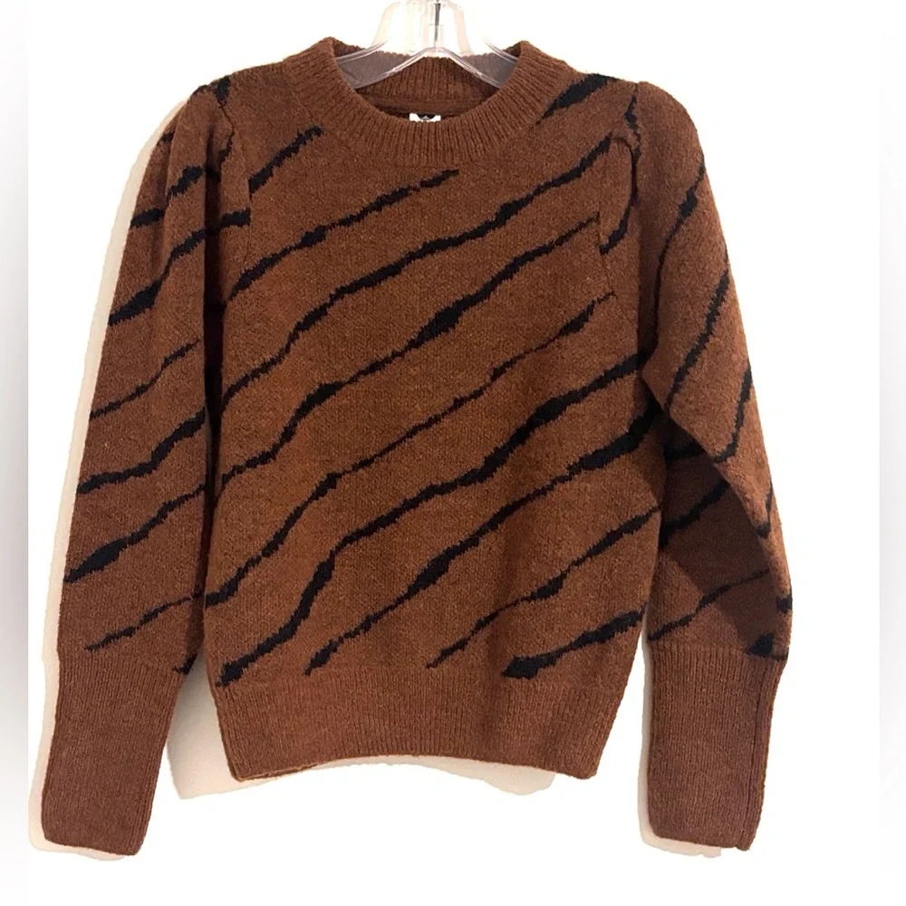 Visual Clothing Project Size XS Brown/Black Animal‎ Print Striped Sweater